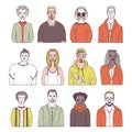 Set of hand drawn doodle people. funny portraits. vector avatar.