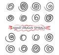 Set of hand drawn Doodle spiral line. Swirl vector design elements. Illustration on white isolated background. Royalty Free Stock Photo