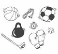 Set of hand drawn doodle sport icons. Collection of design elements in vector Royalty Free Stock Photo