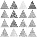 A set of hand-drawn doodle textures. Cute isolated triangles. Vector illustration