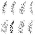 Set of hand drawn doodle tree branches with leaves on white background. Floral vector frames. Royalty Free Stock Photo