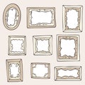 Set of hand drawn doodle vintage frames, squares, vector borders design elements with white backgrounds. Royalty Free Stock Photo