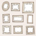 Set of hand drawn doodle vintage frames, squares, vector borders design elements with white backgrounds. Royalty Free Stock Photo