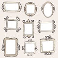 Set of hand drawn doodle vintage frames, squares, vector borders design elements with white backgrounds. Royalty Free Stock Photo