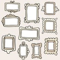 Set of hand drawn doodle vintage frames, squares, vector borders design elements with white backgrounds. Royalty Free Stock Photo