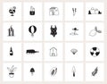 Set of hand drawn doodle web icons. Line art. Summer, holiday, travel concept. Black and white design. Isolated vector Royalty Free Stock Photo