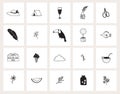 Set of hand drawn doodle web icons. Line art. Summer, vacation, travel concept. Black and white design. Isolated vector Royalty Free Stock Photo