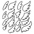 Set of hand drawn doodle wings. Design elements for poster, emblem, sign, label.