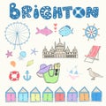 Set of hand drawn doodles of Brighton, England