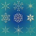 Set hand-drawn doodles gold colored snowflake Festive seamless pattern Royalty Free Stock Photo