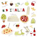 Set of hand drawn doodles of Italy Royalty Free Stock Photo