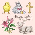 Set of hand drawn easter symbols