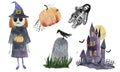 Watercolor Halloween Set. Cute illustrations for Halloween. Royalty Free Stock Photo