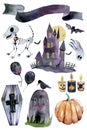 Watercolor Halloween Set. Cute illustrations for Halloween.