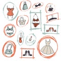 Set of hand-drawn elements of women`s accessoiries