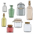 set of hand drawn empty jars and bottles vintage art