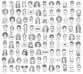 Set of 100 hand drawn diverse faces