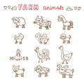 Set of hand drawn farm animals. Sheep, cow, horse, pig, goose, d Royalty Free Stock Photo