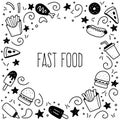 Set of hand drawn fast food doodle. Vector illustration. Royalty Free Stock Photo