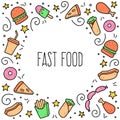 Set of hand drawn fast food doodle. Vector illustration. Royalty Free Stock Photo