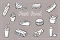 Set of hand drawn fast food in line style. Vector illustration. Royalty Free Stock Photo