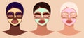 Female faces and beauty cosmetic masks. Women wearing cosmetic masks. Modern hand-drawn vector illustration of female Royalty Free Stock Photo