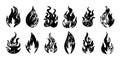 Set of hand drawn fire and fireball isolated on white background .Doodle vector illustration Royalty Free Stock Photo
