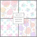 Set of hand drawn floral seamless pattern