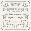 Set of the hand drawn floral swirls Royalty Free Stock Photo