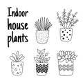 Set of hand drawn flower pots with quote: Indoor house plants. - vector Royalty Free Stock Photo