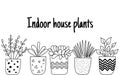 Set of hand drawn flower pots with quote: Indoor house plants. - vector Royalty Free Stock Photo