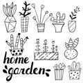 Set of hand drawn flower pots Royalty Free Stock Photo