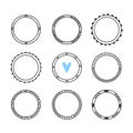 Set of 9 hand drawn frames. Cute circle wreaths. Design elements