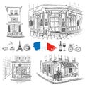 Set of hand drawn French icons, Paris sketch illustration