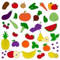 Set of hand drawn fruit and vegetables. Isolated vector illustartion on white background Royalty Free Stock Photo