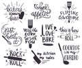 Set of hand drawn funny sayings for kitchen or restaurant poster