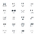 Set of hand drawn funny smiley faces. Sketched facial expression