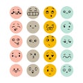 Set of hand drawn funny smiley faces. Sketched facial expressions set. Happy kawaii style. Emoji icons. Collection of cartoon Royalty Free Stock Photo