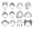 Set of hand drawn girl faces. Cartoon girls. Avatar collection. Vector illustration Royalty Free Stock Photo