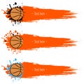 Set of hand drawn grunge banners with basketball Royalty Free Stock Photo
