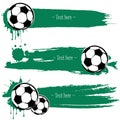 Set of hand drawn grunge banners with soccer bal Royalty Free Stock Photo