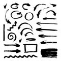 Set of hand drawn grunge brush strokes, arrows Royalty Free Stock Photo