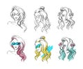 Set of hand drawn hairstyles, vector sketch. Fashion illustration. Royalty Free Stock Photo