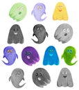 Set of Hand Drawn Halloween Ghosts Isolated on White Background. Royalty Free Stock Photo