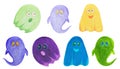 Set of Hand Drawn Halloween Ghosts Isolated on White Background.