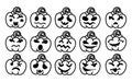 A set of hand-drawn Halloween pumpkin icons. Funny pumpkins isolated on a white background. Faces of monsters. Jack