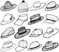 Set of hand drawn hats collection.