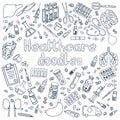 Set of hand drawn Healthcare vector doodles. Royalty Free Stock Photo