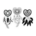 Set hand drawn heart shaped dream catcher Royalty Free Stock Photo