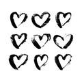 A set of hand drawn hearts brush strokes. Colorful Ink design for t-shirt, dress, cloths.